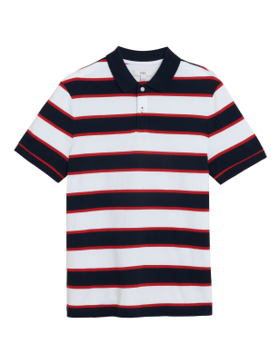 

Mens M&S Collection Pure Cotton Striped Polo Shirt - White Mix, White Mix