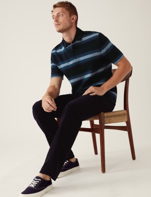 

Mens M&S Collection Poloshirt aus reiner Baumwolle mit Doppelstreifen - Dark Navy, Dark Navy