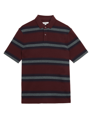 

Mens M&S Collection Pure Cotton Double Knit Striped Polo Shirt - Berry, Berry