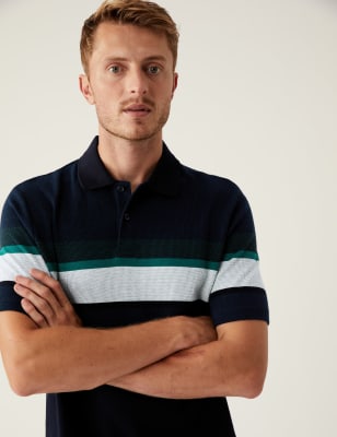 Pure Cotton Double Knit Striped Polo Shirt
