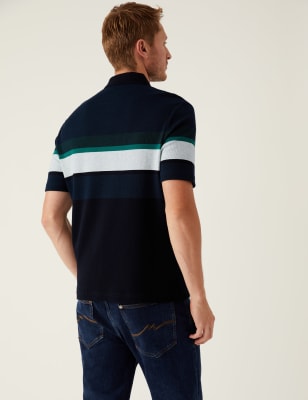 Pure Cotton Double Knit Striped Polo Shirt