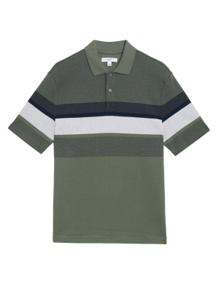 

Mens M&S Collection Pure Cotton Double Knit Striped Polo Shirt - Khaki, Khaki