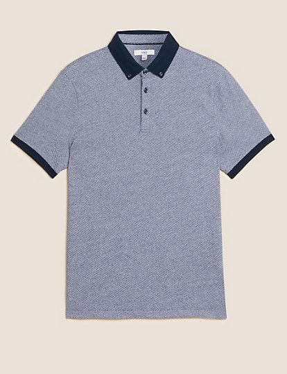 Pure Cotton Dot Print Polo Shirt