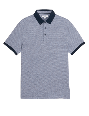 

Mens M&S Collection Pure Cotton Dot Print Polo Shirt - Dark Navy, Dark Navy