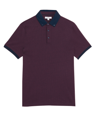 

Mens M&S Collection Poloshirt aus reiner Baumwolle mit Punktmuster - Berry, Berry