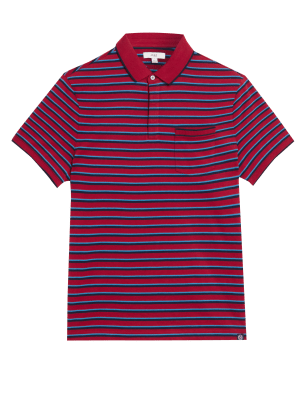 

Mens M&S Collection Pure Cotton Striped Polo Shirt - Dark Coral, Dark Coral