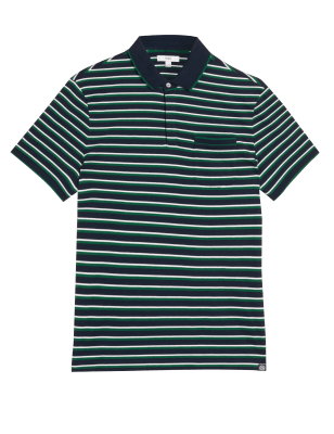

Mens M&S Collection Gestreiftes Poloshirt aus reiner Baumwolle - Dark Navy, Dark Navy
