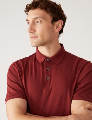

Mens M&S Collection Pure Cotton Geo Print Polo Shirt - Dark Coral, Dark Coral