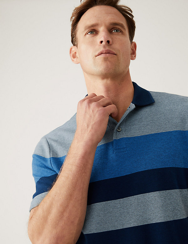 Pure Cotton Double Knit Striped Polo Shirt - BE