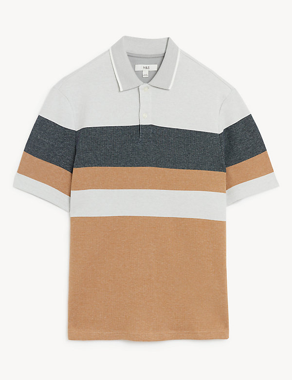 Pure Cotton Double Knit Striped Polo Shirt - IL