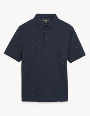 

Mens M&S Collection Pure Cotton Geo Print Polo Shirt - Dark Navy, Dark Navy