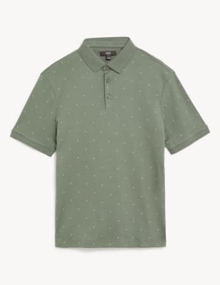 

Mens M&S Collection Pure Cotton Geo Print Polo Shirt - Khaki, Khaki