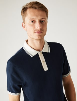 

Mens M&S Collection Cotton Rich Textured Polo Shirt - Dark Navy, Dark Navy