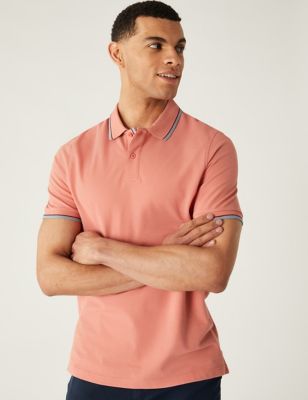 

Mens M&S Collection Pure Cotton Pique Tipped Polo Shirt - Coral, Coral