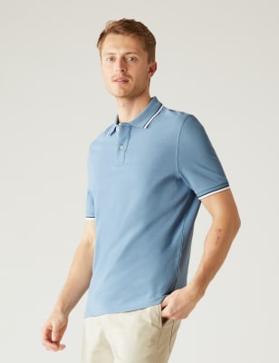 

Mens M&S Collection Pure Cotton Pique Tipped Polo Shirt - Light Airforce, Light Airforce