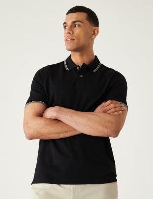 

Mens M&S Collection Pure Cotton Pique Tipped Polo Shirt - Black, Black