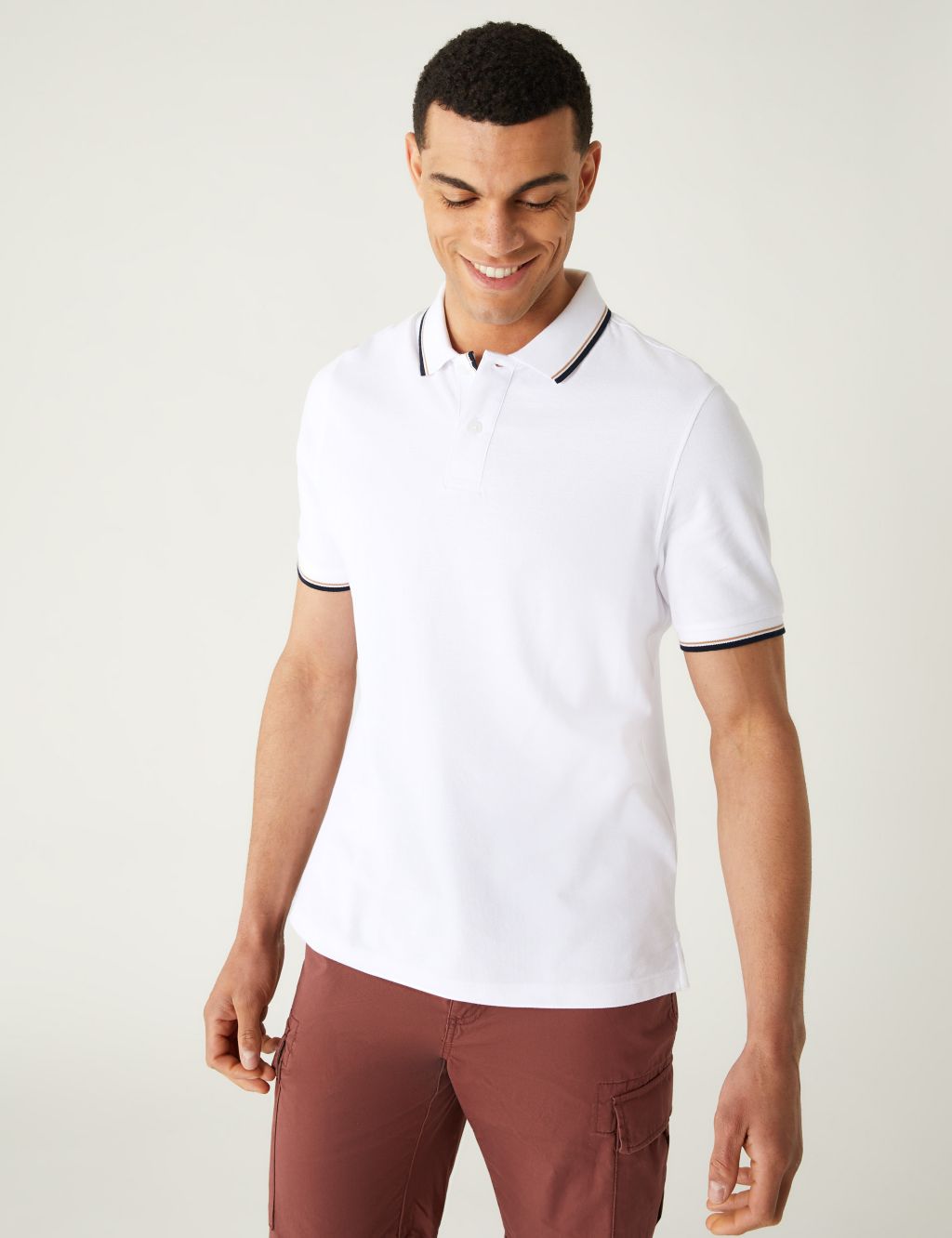Pure Cotton Pique Tipped Polo Shirt image 1