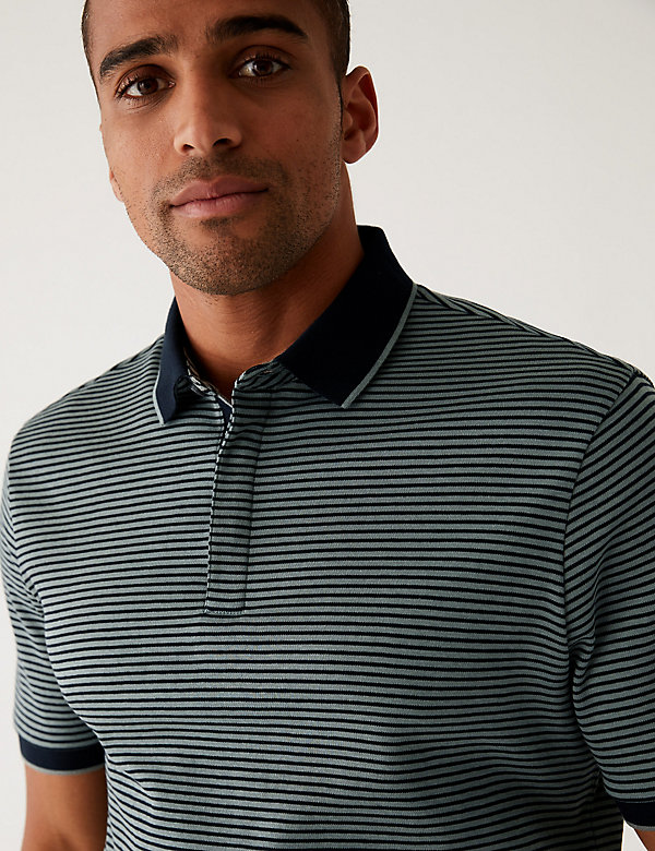 Pure Cotton Striped Polo Shirt - IL