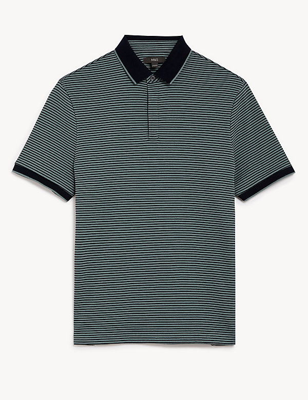 Pure Cotton Striped Polo Shirt - LK