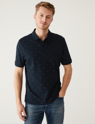 

Mens M&S Collection Poloshirt aus reiner Baumwolle mit geometrischem Muster - Dark Navy, Dark Navy