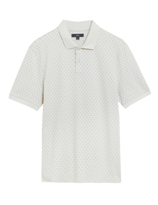

Mens M&S Collection Pure Cotton Geometric Print Polo Shirt - Ecru, Ecru