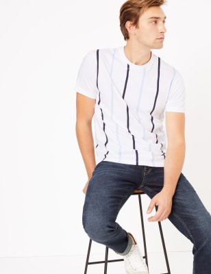 T-shirt en coton &agrave; rayure verticale