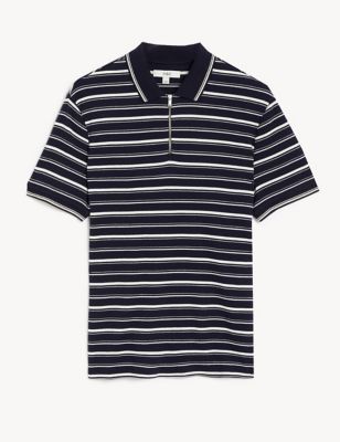 Pure Cotton Striped Half Zip Polo Shirt