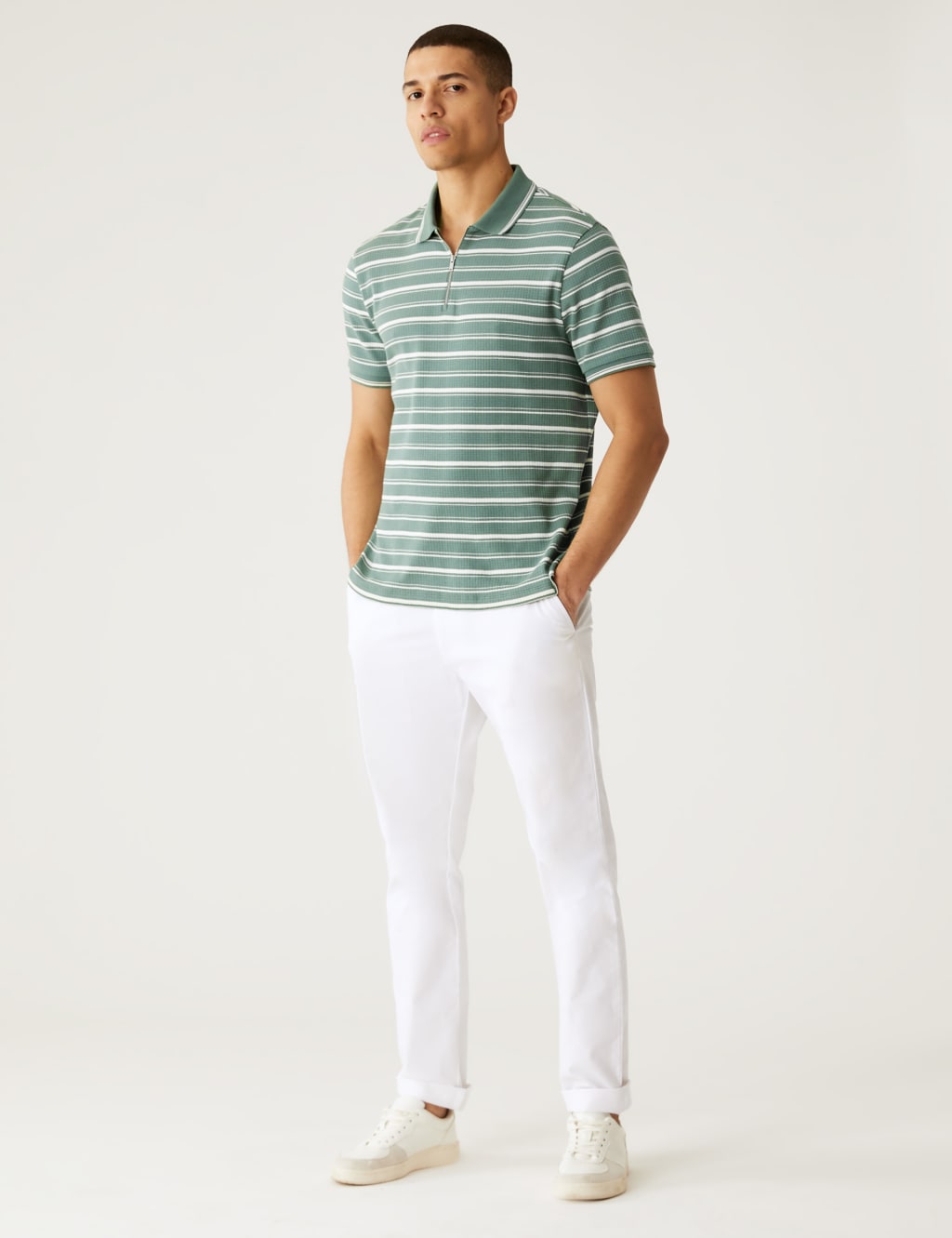 Pure Cotton Striped Half Zip Polo Shirt image 2