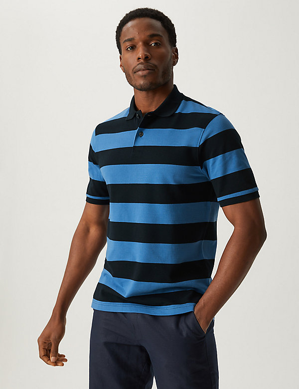 Pure Cotton Striped Polo Shirt - GR