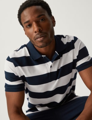 

Mens M&S Collection Pure Cotton Striped Polo Shirt - White Mix, White Mix