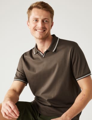 

Mens M&S Collection Kontrastiertes Poloshirt aus reiner Baumwolle - Medium Brown, Medium Brown