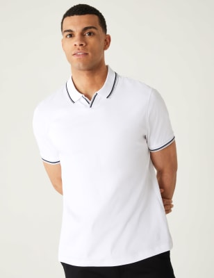

Mens M&S Collection Kontrastiertes Poloshirt aus reiner Baumwolle - White, White