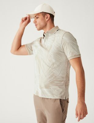 

Mens M&S Collection Pure Cotton Leaf Print Polo Shirt - Beige, Beige