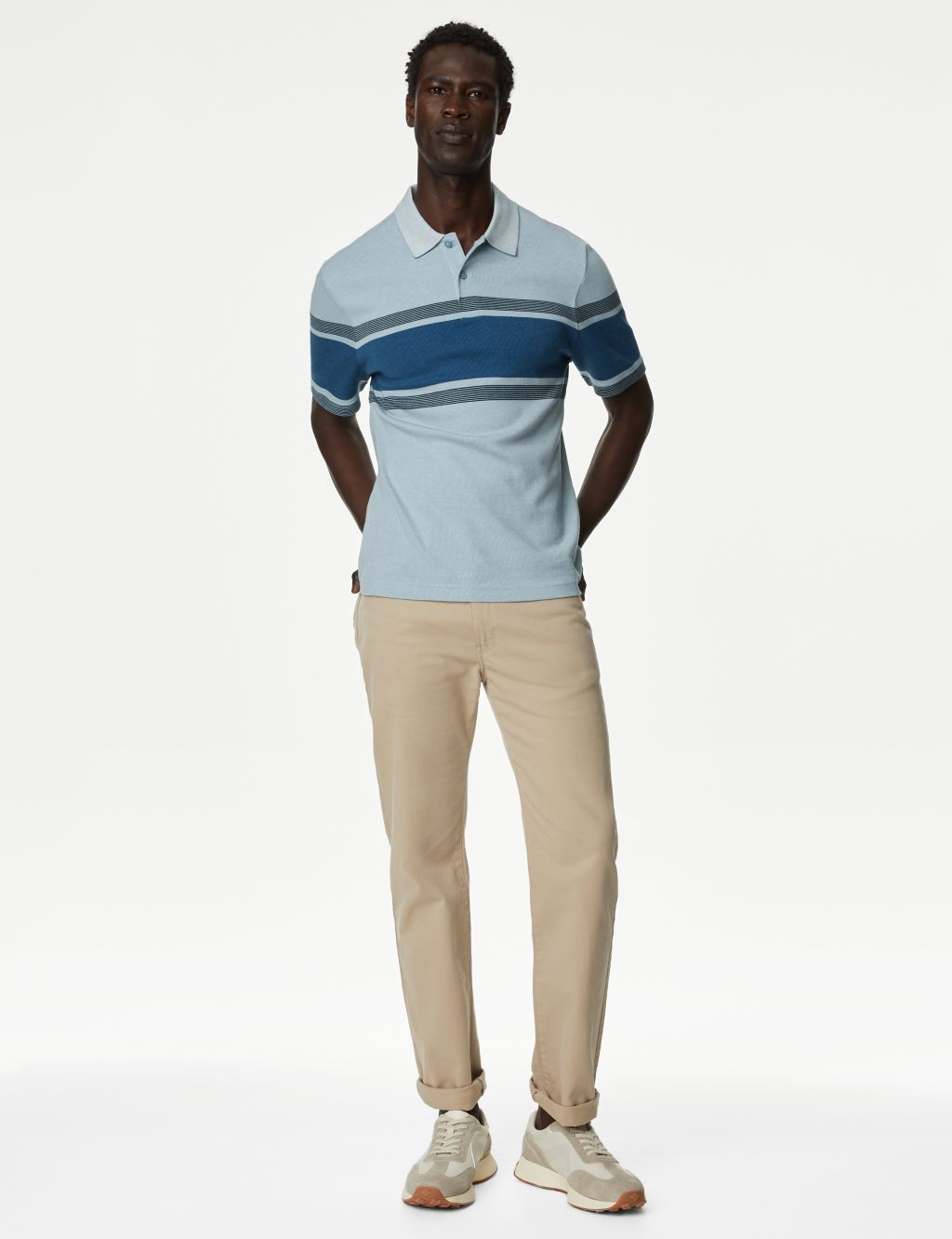 Pure Cotton Striped Double Knit Polo Shirt image 2