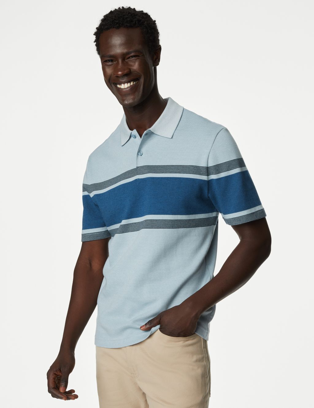 Pure Cotton Striped Double Knit Polo Shirt image 3