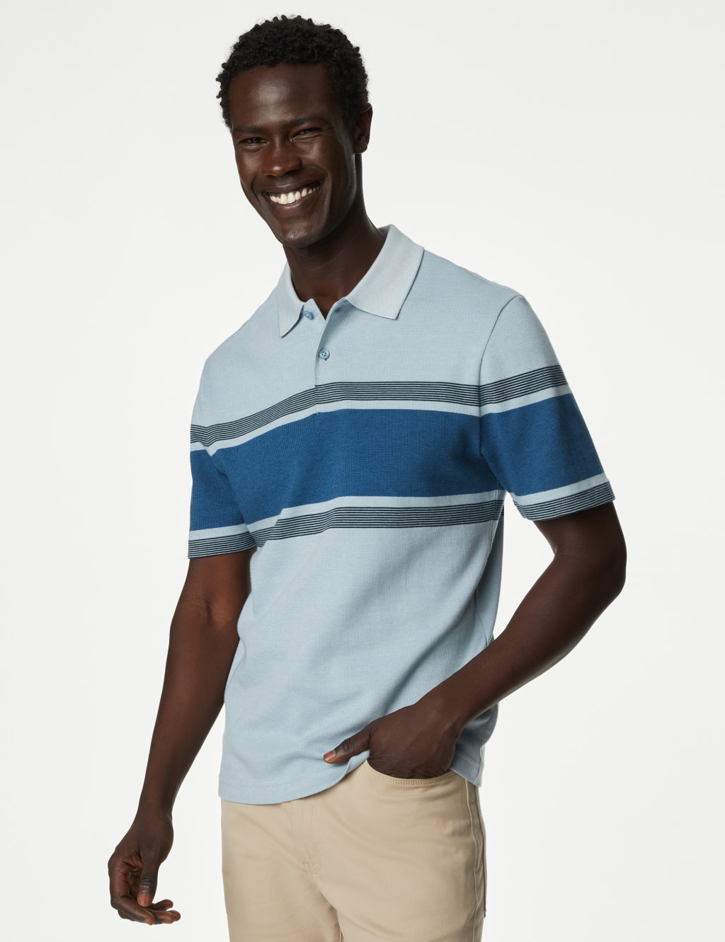 Pure Cotton Striped Double Knit Polo Shirt image 4