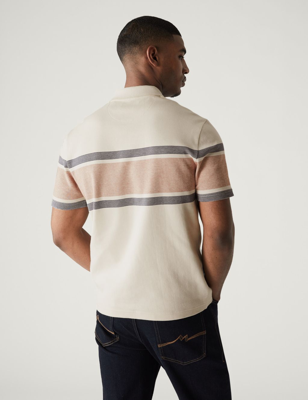Pure Cotton Striped Double Knit Polo Shirt image 5
