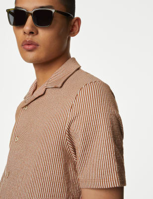 

Mens M&S Collection Cotton Rich Jersey Striped Polo Shirt - Soft Peach, Soft Peach