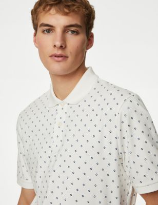 Pure Cotton Geometric Print Polo Shirt