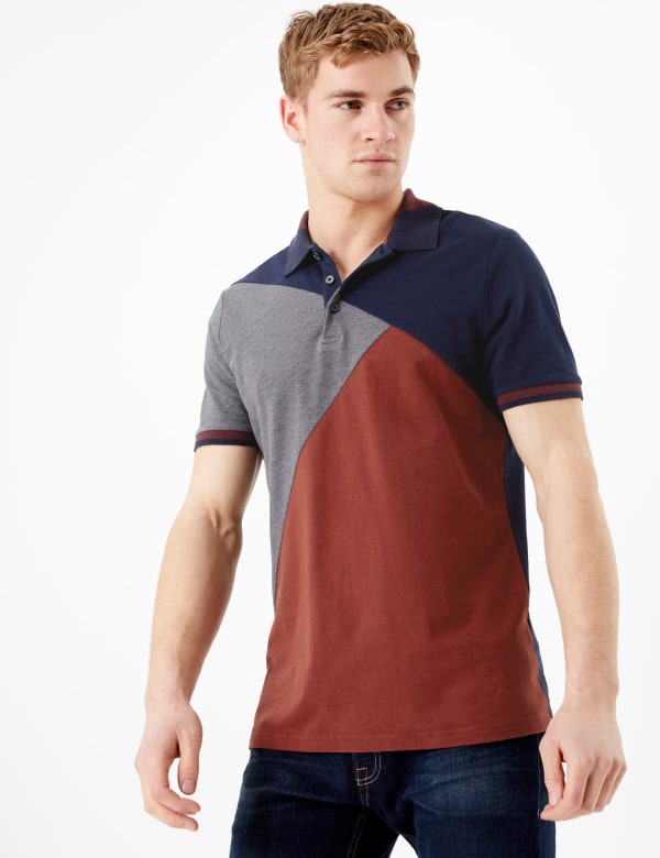 Cotton Colour Block Polo Shirt