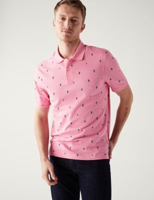 

Mens M&S Collection Pure Cotton Cactus Print Polo Shirt - Bright Pink, Bright Pink