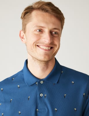 

M&S Collection Polo con estampado de cactus 100% algodónMens - Steel Blue, Steel Blue
