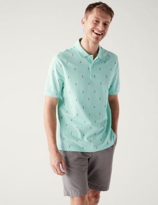 

Mens M&S Collection Pure Cotton Cactus Print Polo Shirt - Light Mint, Light Mint