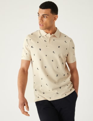 

M&S Collection Polo con estampado de palmeras 100% algodónMens - Ecru, Ecru