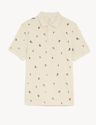 Pure Cotton Palm Print Polo Shirt