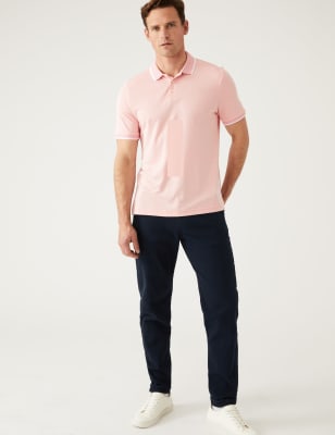 

Mens M&S Collection Modal Rich Tipped Collar Polo Shirt - Medium Coral, Medium Coral