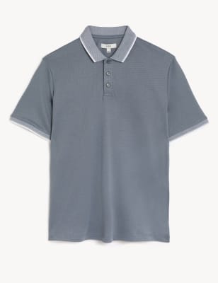 

Mens M&S Collection Poloshirt mit hohem Modalanteil und Kontraststreifen am Kragen - Grey, Grey