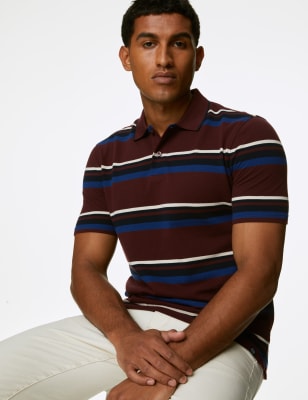 

Mens M&S Collection Pure Cotton Striped Polo Shirt - Berry, Berry