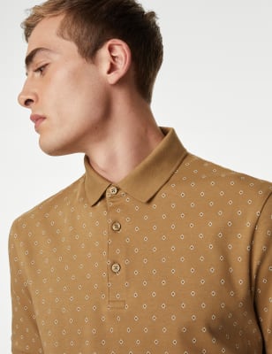 

Mens M&S Collection Polohemd aus reiner Baumwolle mit geometrischem Muster - Bronze, Bronze