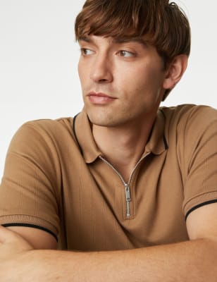 

M&S Collection Polo 100% algodón con cremalleraMens - Light Brown, Light Brown